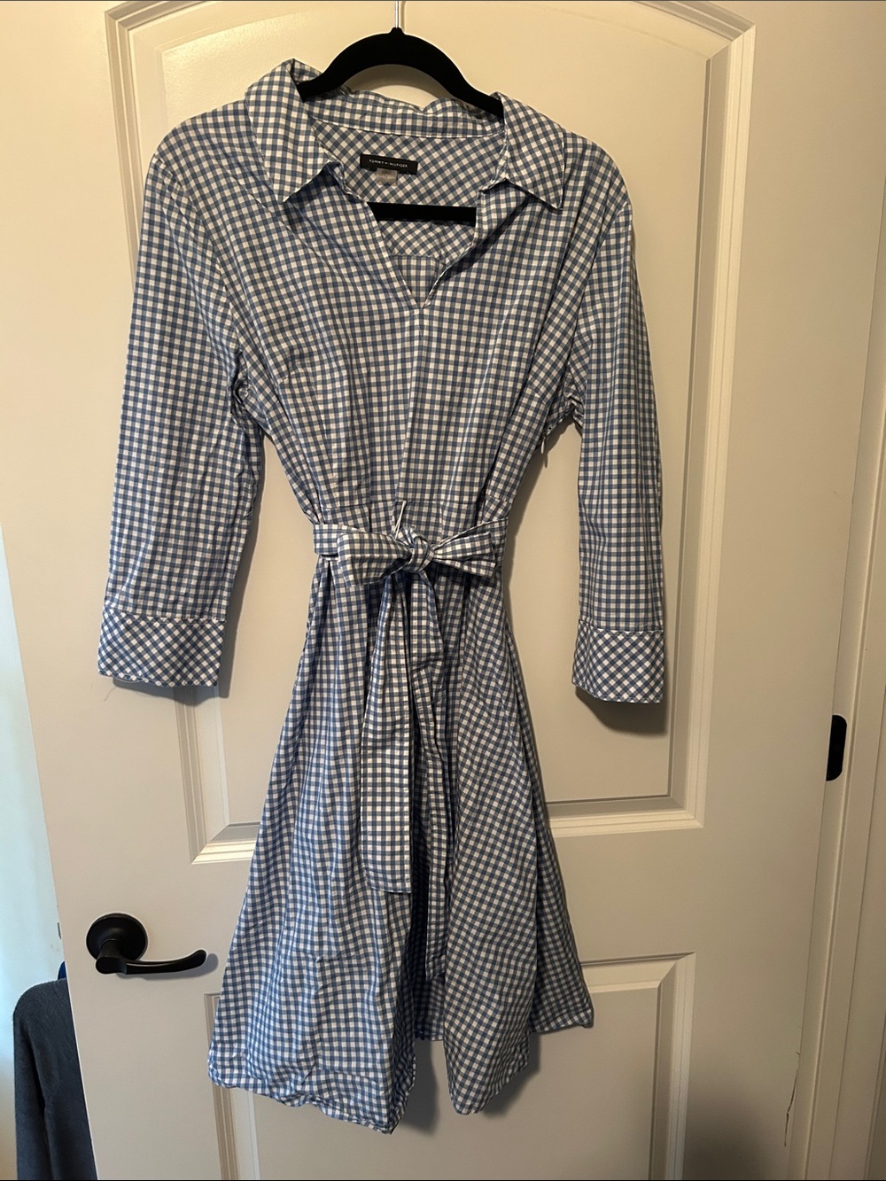 Tommy Hilfiger Blue and White Gingham Tie-Waist Shirt Dress